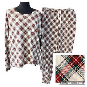 LAUREN Ralph Lauren BLACK LABEL Women's Pajama PJ Set Pants Red Green Plaid Knit